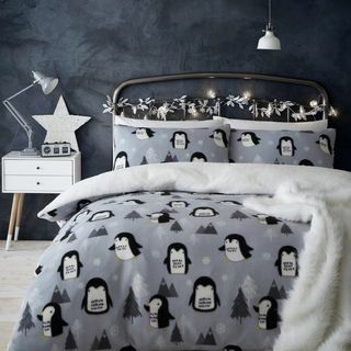 आरामदायक पेंगुइन फ्लेस क्रिसमस डुवेट कवर सेट