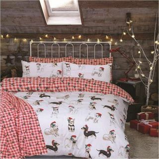 क्रिसमस कुत्तों Duvet कवर पैटर्न प्रतिवर्ती बिस्तर डबल 266066 की जाँच करें